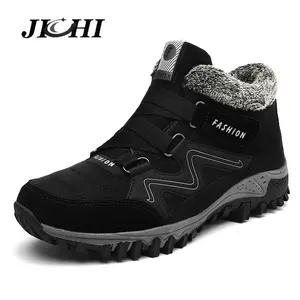 Мужские Теплые ботильоны на меху, Черные Водонепроницаемые уличные рабочие ботинки, большие размеры, зима 2019