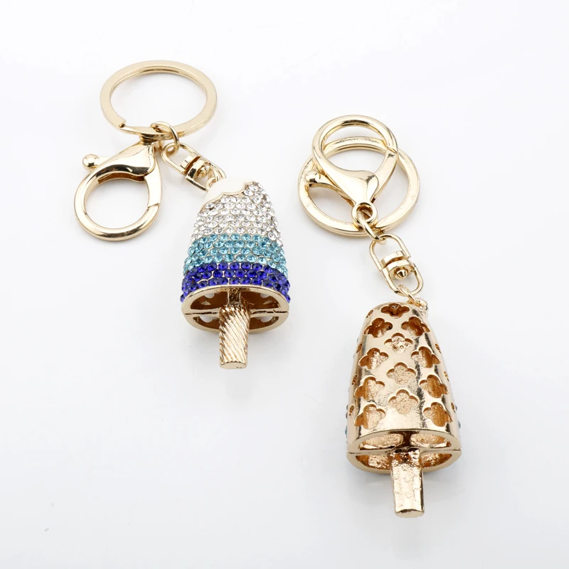 

Trendy Cute Multicolor Crystal Ice cream Keyrings Metal Car Bag Pendant Keychains Jewwlry For Women Girls lover Gift