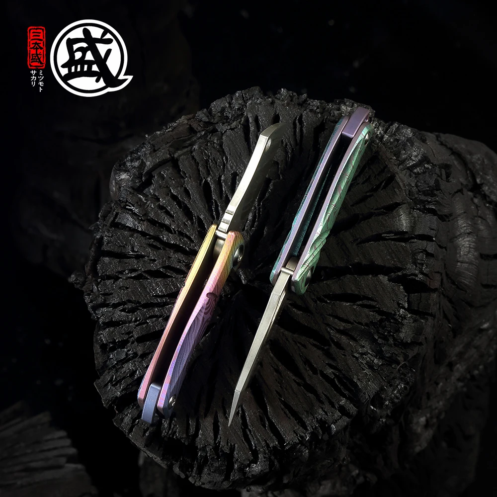 Японский складной нож MITSUMOTO SAKARI из дамасской стали многофункциональный мини для