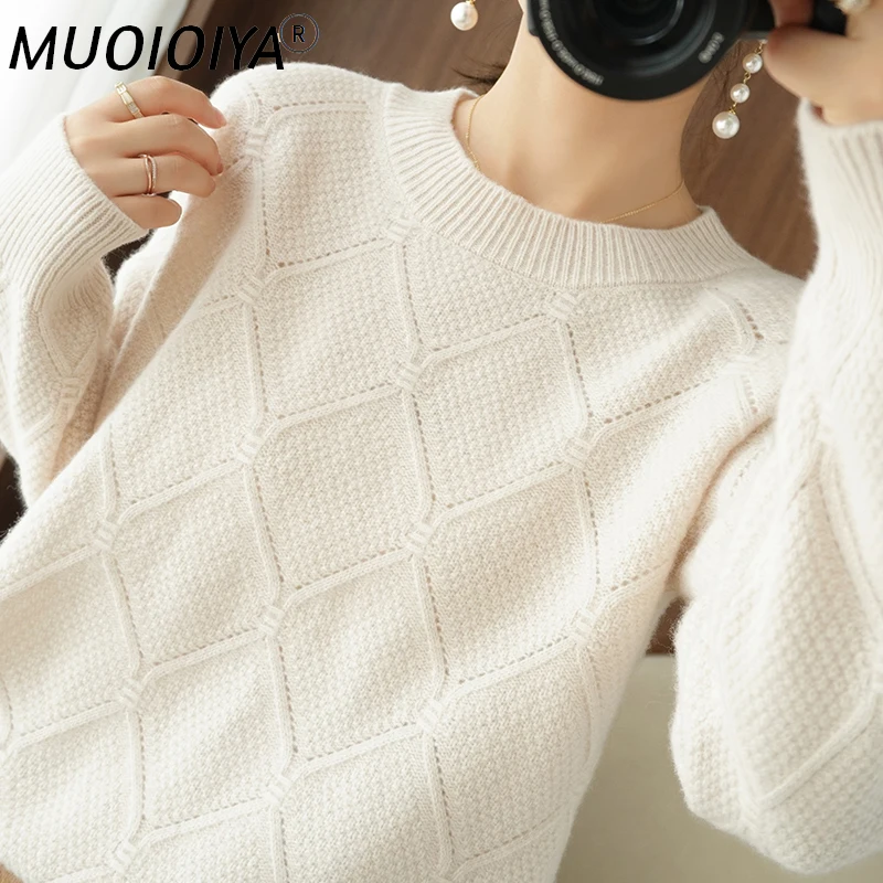 

2022 Autumn and Winter New 100% Cashmere And Wool Sweater Women's O-Neck Sweater Pullover Loose Long-sleeved Knit Bottom Twist