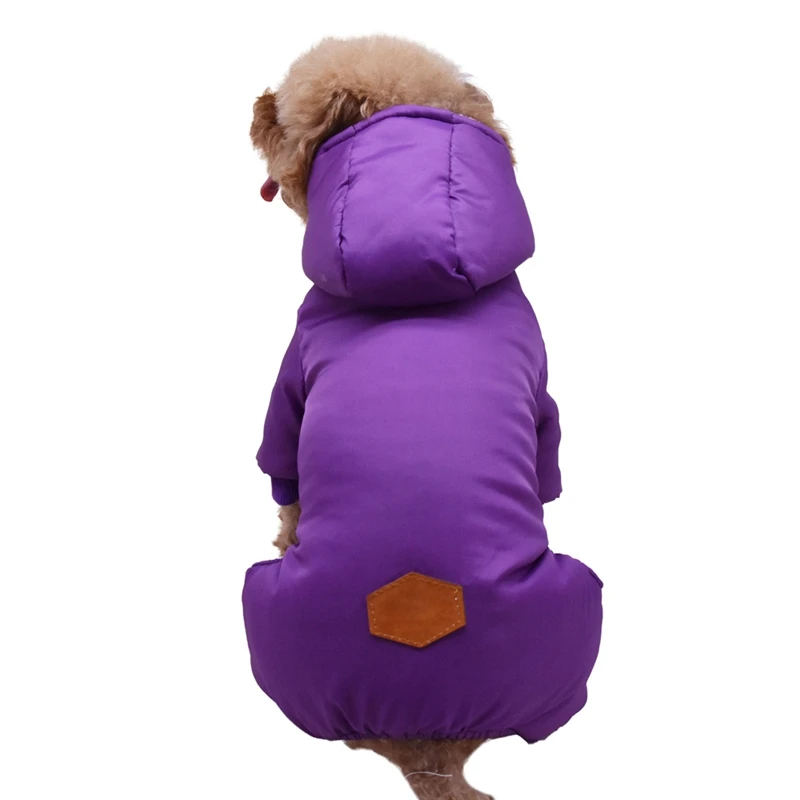 Purple S-XXL мягкий, флисовый, для собаки комбинезон маленькая собака щенок пальто костюм для животных 4 брюки с широкими штанинами ветрозащитная теплая толстовка с капюшоном для собаки, Костюмы зимнюю одежду для собак - Цвет: Purple