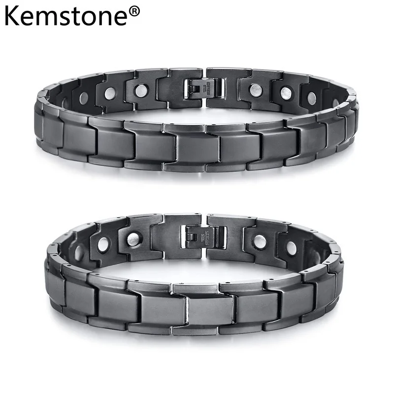 

K&M Magnets Stone Stainless Steel Black Link Bracelets Anklets Jewelry Set