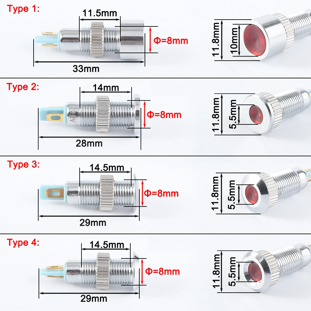 Светодиодный металлический индикатор светильник 8 мм Водонепроницаемая