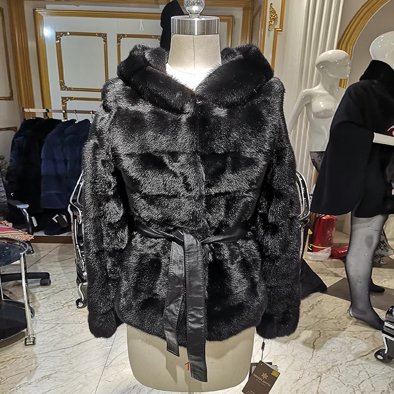 2020 модная женская норковая шуба короткая кожаная черная тонкая из натурального