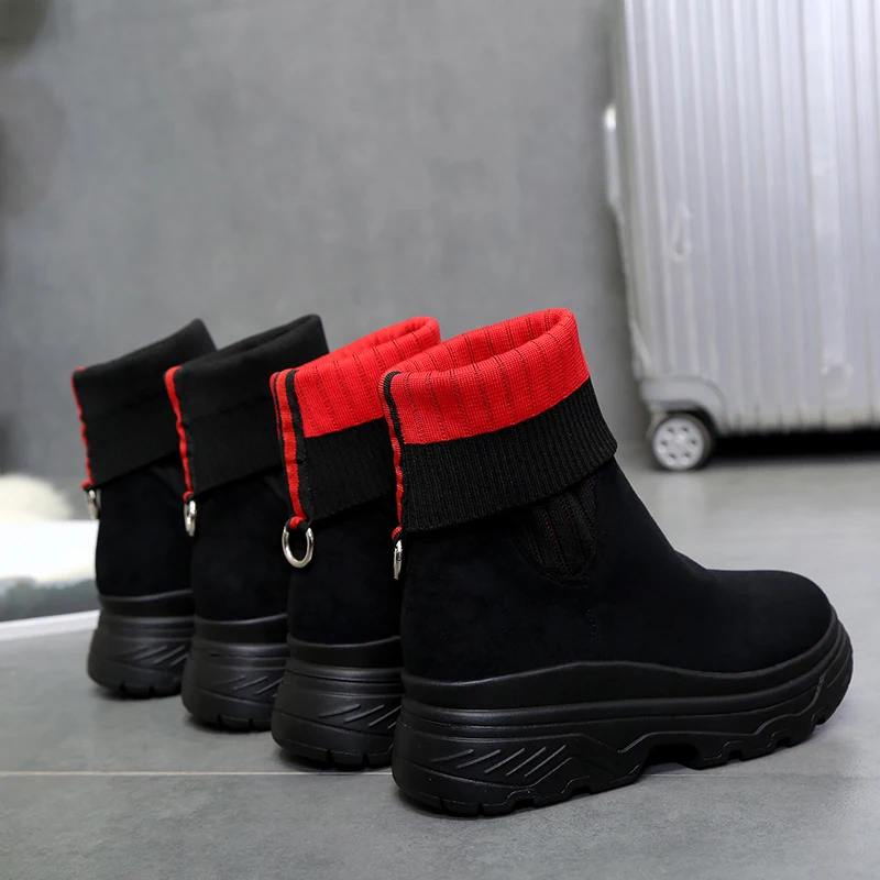 Женские ботинки на плоской платформе с круглым носком сезон осень-зима 2019 года