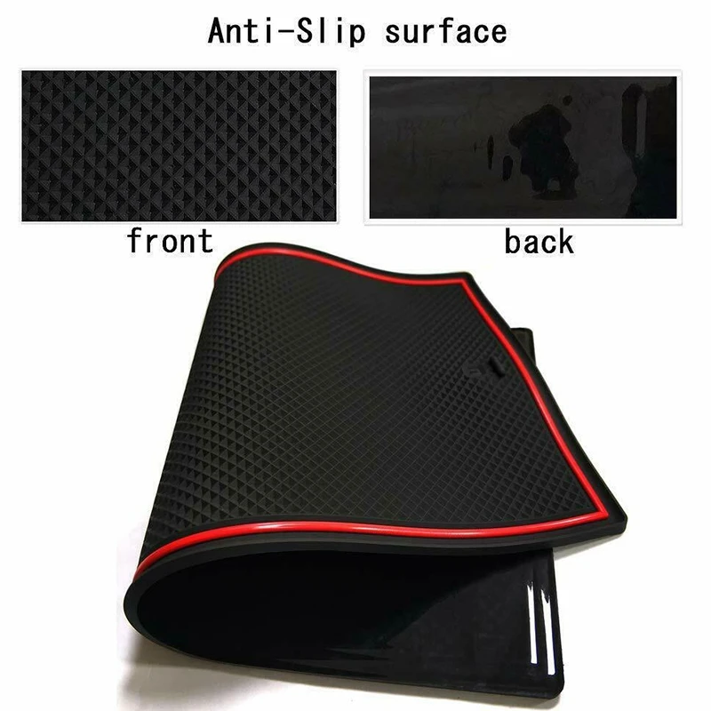 

Car Accessories Red Non-Slip Cup Door and Center Console Liner Mat for Tesla Model 3 Sedan 4-Door 2017 2018 2019