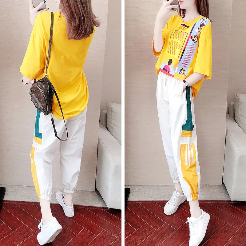 

Tracksuit For Women Summer Set 2022 Short Sleeve Printed Top+Sportswear Pants 2 piece Suit Casual Women Sets 4XL Y366