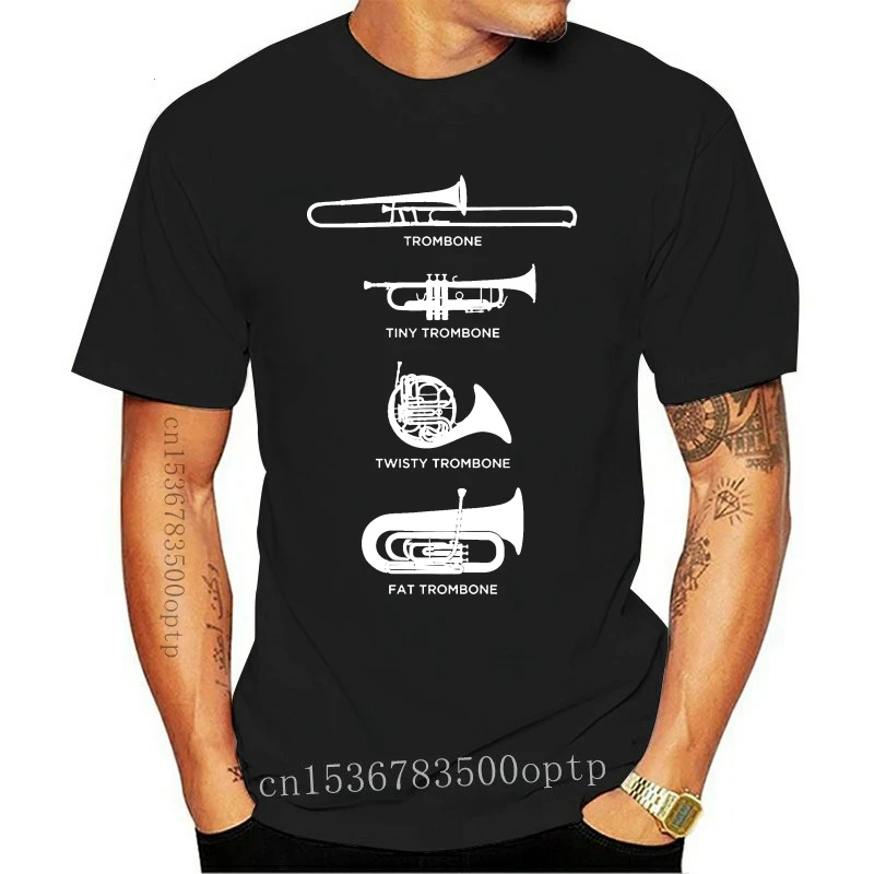 

New Funny Types Of Trombone Marching Band T Shirt Gift Create Basic Unique Pictures O Neck Cotton Summer Style Shirt