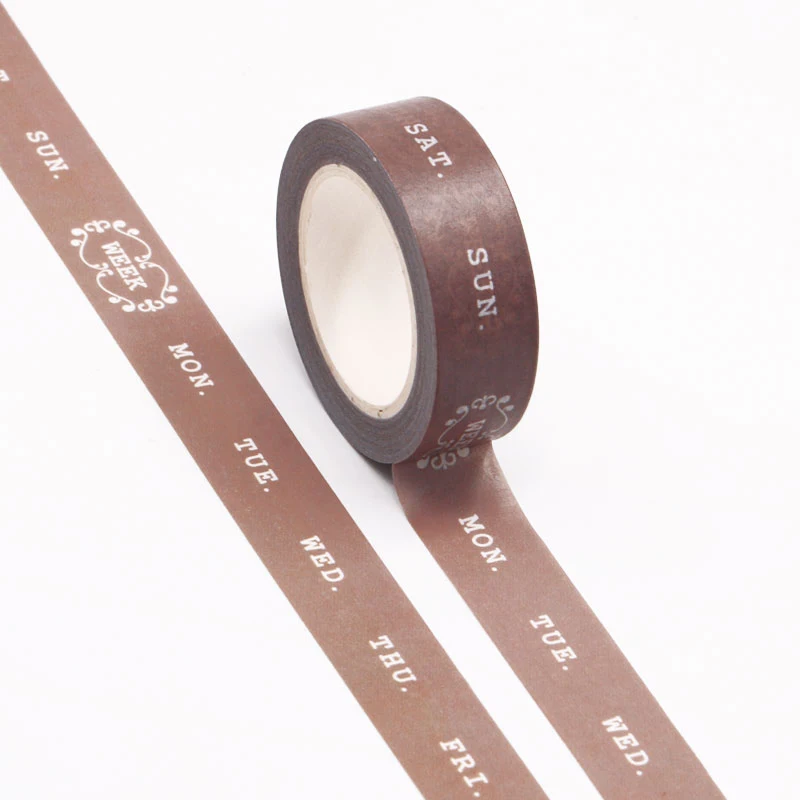 

1PC 15MM*10M Coffee Color Week days Designs Washi Tape Wide Sticky Adhesive Tape Scrapbooking Album DIY Decorative Paper Tape