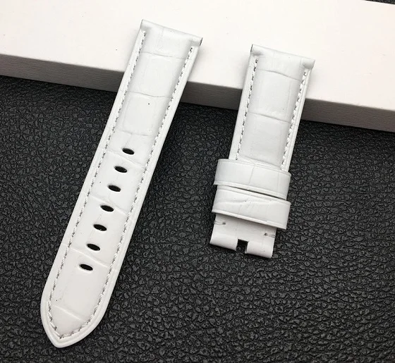 White strap 22 мм 24 мм 26 мм черный коричневый синий зеленый серый белый Италия телячья бамбуковая кожа ремешок для Panerai ремешок Ремешок пряжка с язычком - Цвет ремешка: White strap
