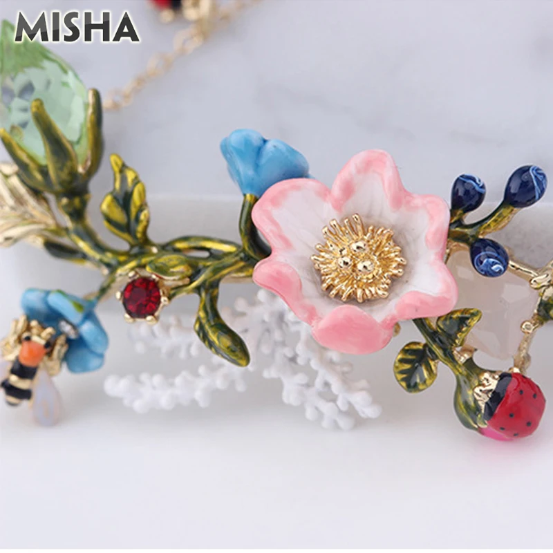 MISHA Очаровательное ожерелье для женщин, эмалированная глазурь, ручная работа, садовый букет, подвеска в форме букета, ожерелье, подарок на день рождения, L438-39