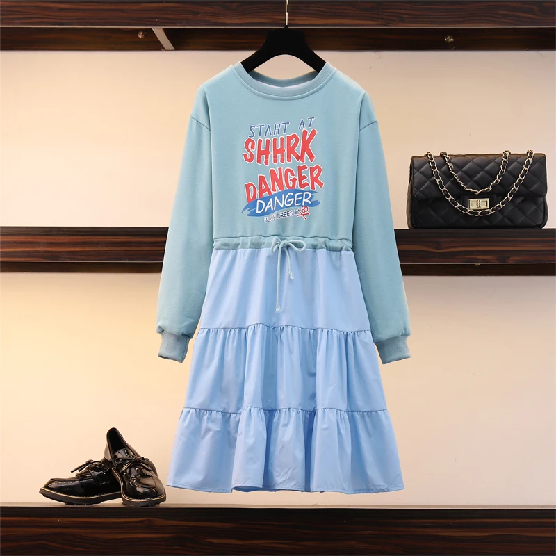 XL 5XL плюс размер женское синее Повседневное платье осень 2019 модный принт длинный