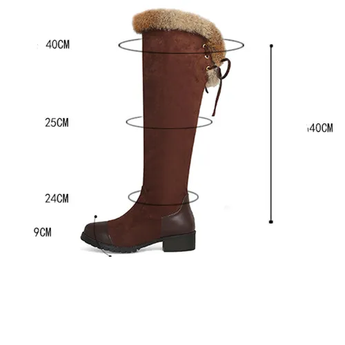 

YMECHIC 2018 Winter Warm Knight Knee High Boots Fur Tassel Cross Tied Women Shoes Black Brown Chunky Heels Long Riding Botas