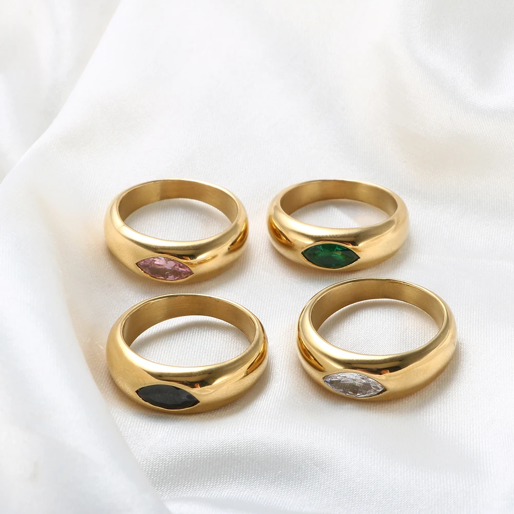 

Women Stylish Delicate Anillo Jewelry 18k Gold Plate PVD Hollow Out Ring Stainless Steel Eye Design Circle Ring for Women Girls