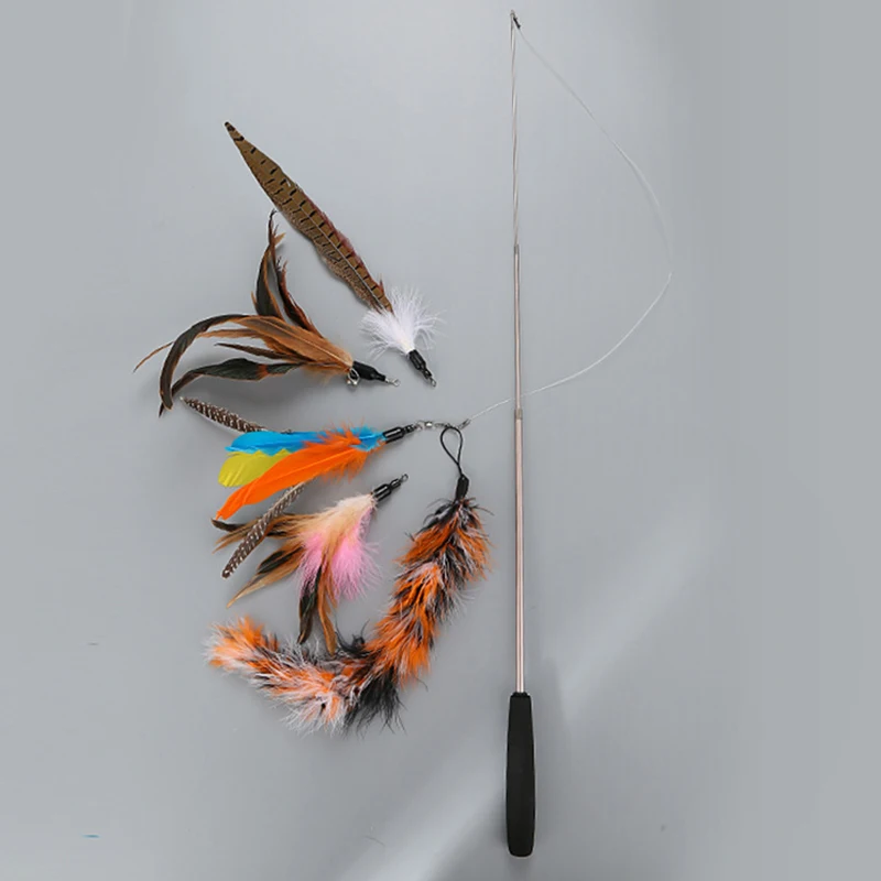 

Pet Toys Cat Rods Simulation Fishing RodFunny Cat Stick Wand Three Section Telescopic Feather Kitten Toys Supplies Cat Supplies