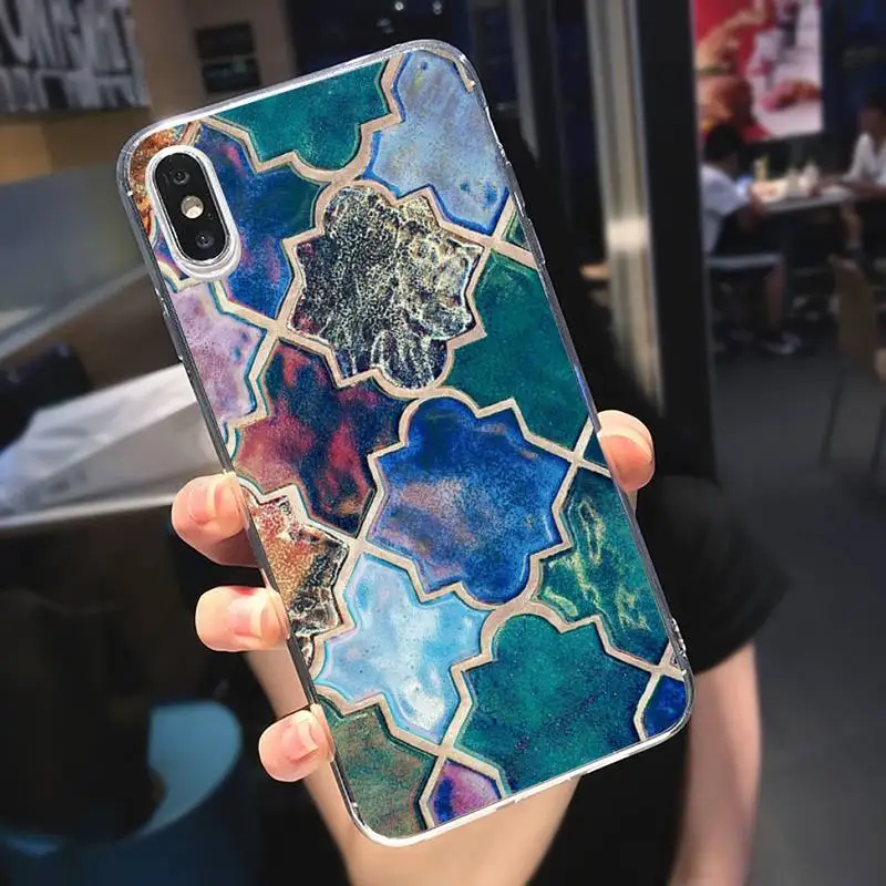 

Retro art Decorative Moroccan Tile Phone Case Transparent soft For iphone 5 5s 5c se 6 6s 7 8 11 12 plus mini x xs xr pro max