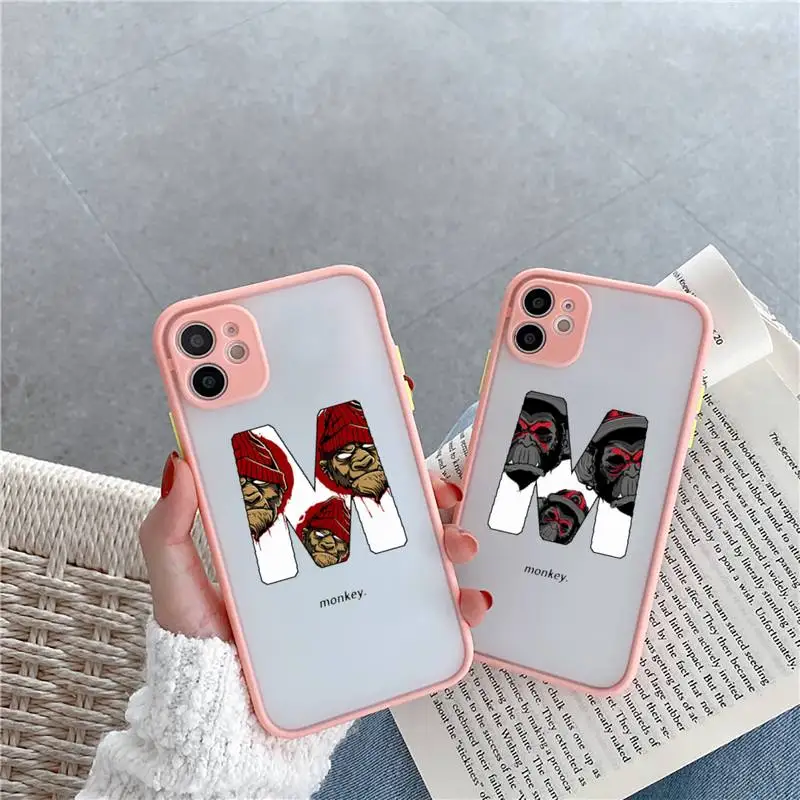 

MONKEY animal Phone Case For iPhone 12 11 Mini Pro XR XS Max 7 8 Plus X Matte transparent Pink Cover