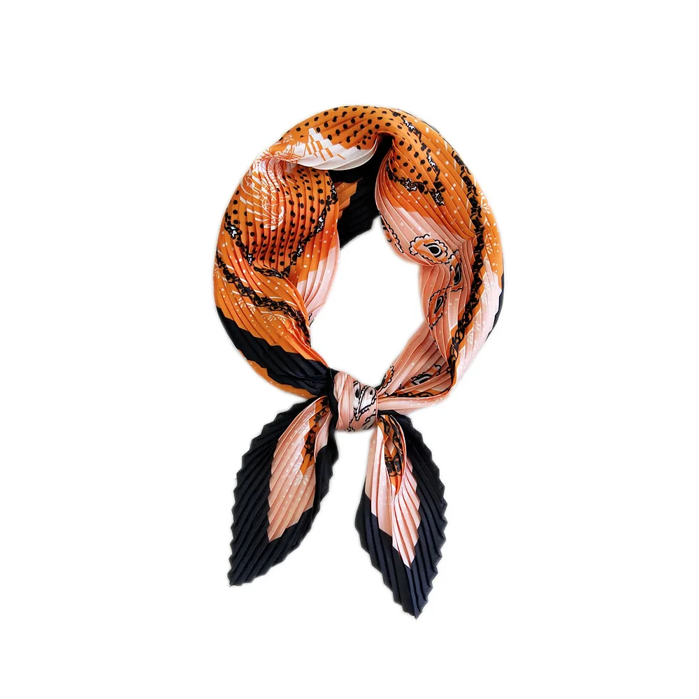 

Luxury Band Designer Women Square Silk Neck Scarves Female Elegant Leopard Print Hair Band Lady Pleated Scarfs Head Bandana