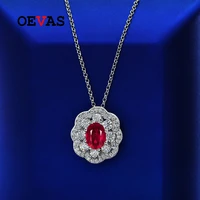oevas 100 925 sterling silver 68mm oval ruby high carbon diamond 43cm pendant necklace for women sparkling party fine jewelry