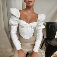 vintage corset women blouse top shirts elegant puff long sleeve tops sexy square collar blouse fashion blusas streetwear clothes