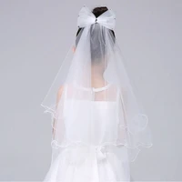 2021 elegant short bow wedding bridal veil with comb child flower girl first communion elbow length 70cm
