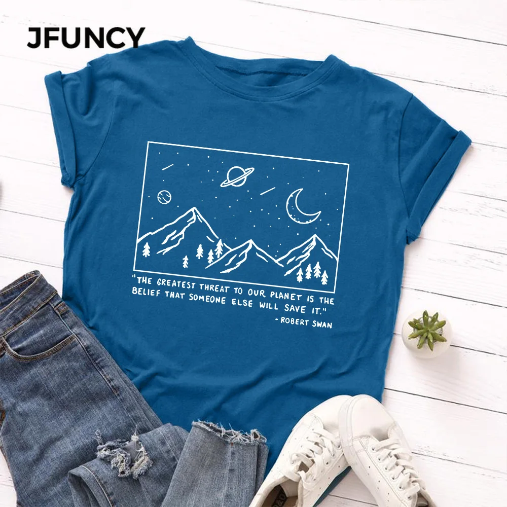 JFUNCY  Women T Shirt New Print T-shirts Female Short Sleeve Cotton Tees Tops Woman Summer Tshirt