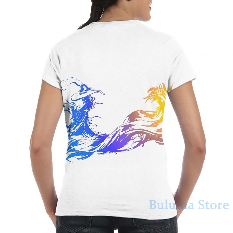 Final Fantasy х Мужская футболка для женщин со сплошным принтом Модная девочек топы