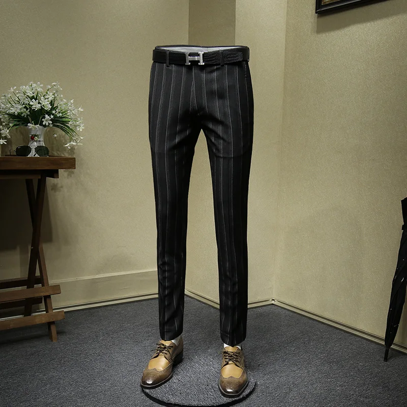 Мужские брюки черный темно-синий большой полосатый уличная костюм Смарт