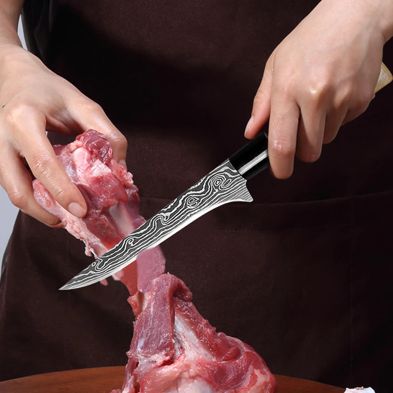 Кухонный нож дамасский профессиональный шеф-повар с лазерным узором 6 дюймов для