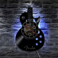 wall clock with led light guitar wall lamp music theme classic vinyl record clocks wall art for home bedroom living room decor