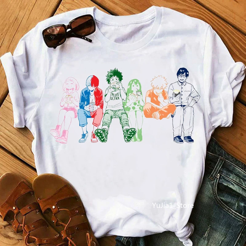 

Bw Squad Japanese Anime Cartoon Print T-Shirt Women'S Clothing Funny White Watercolor Tshirt Femme Harajuku Kawaii Clothes Tops