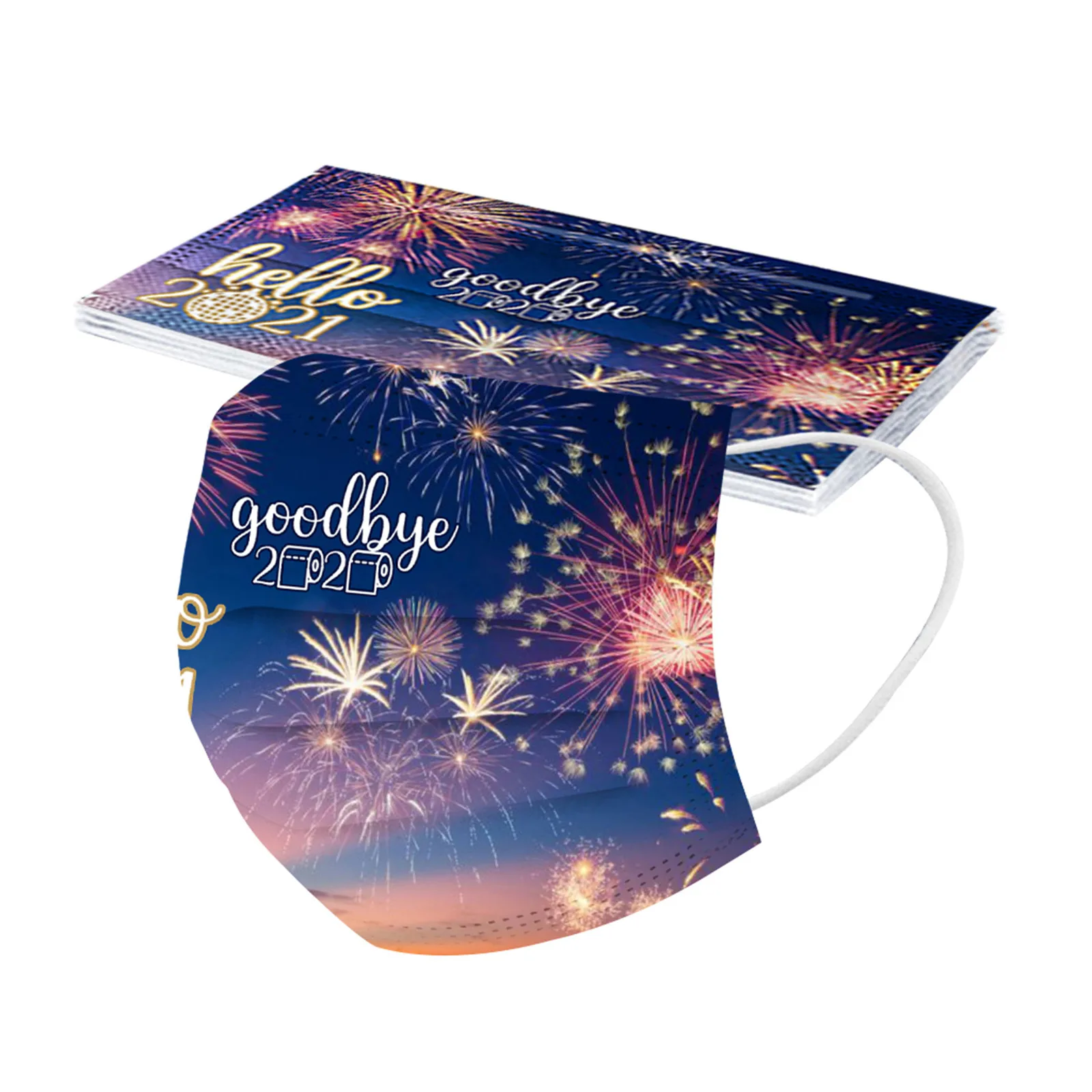 

10PCS Adult Disposable Mask 2021 Happy New Years Three Layer Breathable Face Masks mascarillas