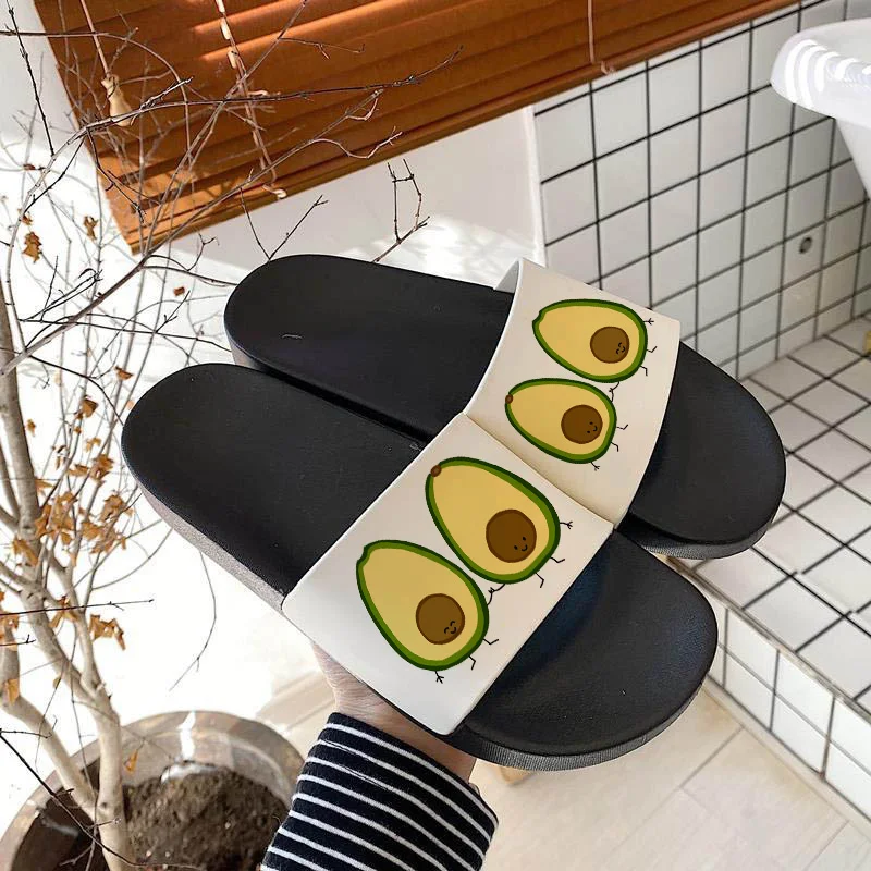 

Korean version Harajuku women shoes Kawaii Avocado fruit Cartoon Print Lady slippers Summer slippers for women zapatillas mujer