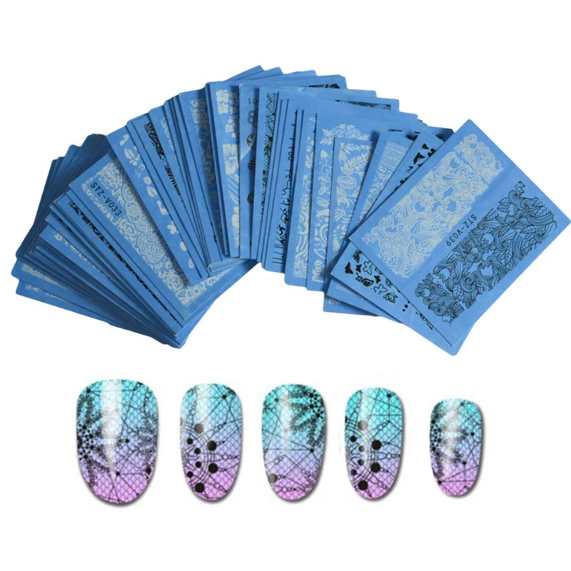 48 шт./компл. наклейки для ногтей с кружевным узором черно-белые переводные