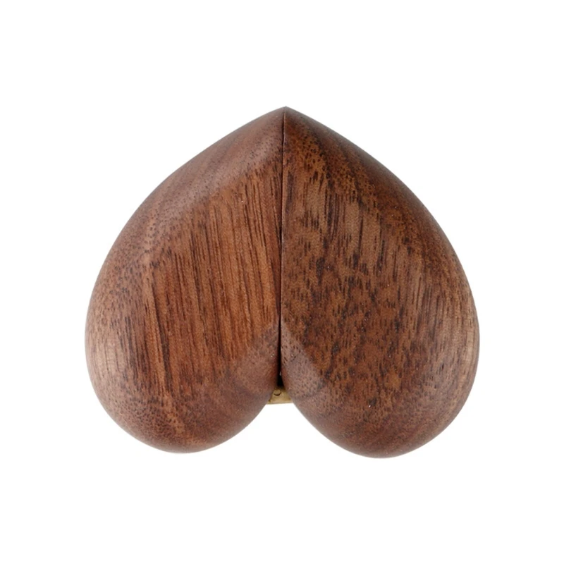 

Heart Shaped Walnut Wood Ring Box Velvet Soft Interior Holder Organizer Jewelry Wooden Box Case for Proposal Engagement
