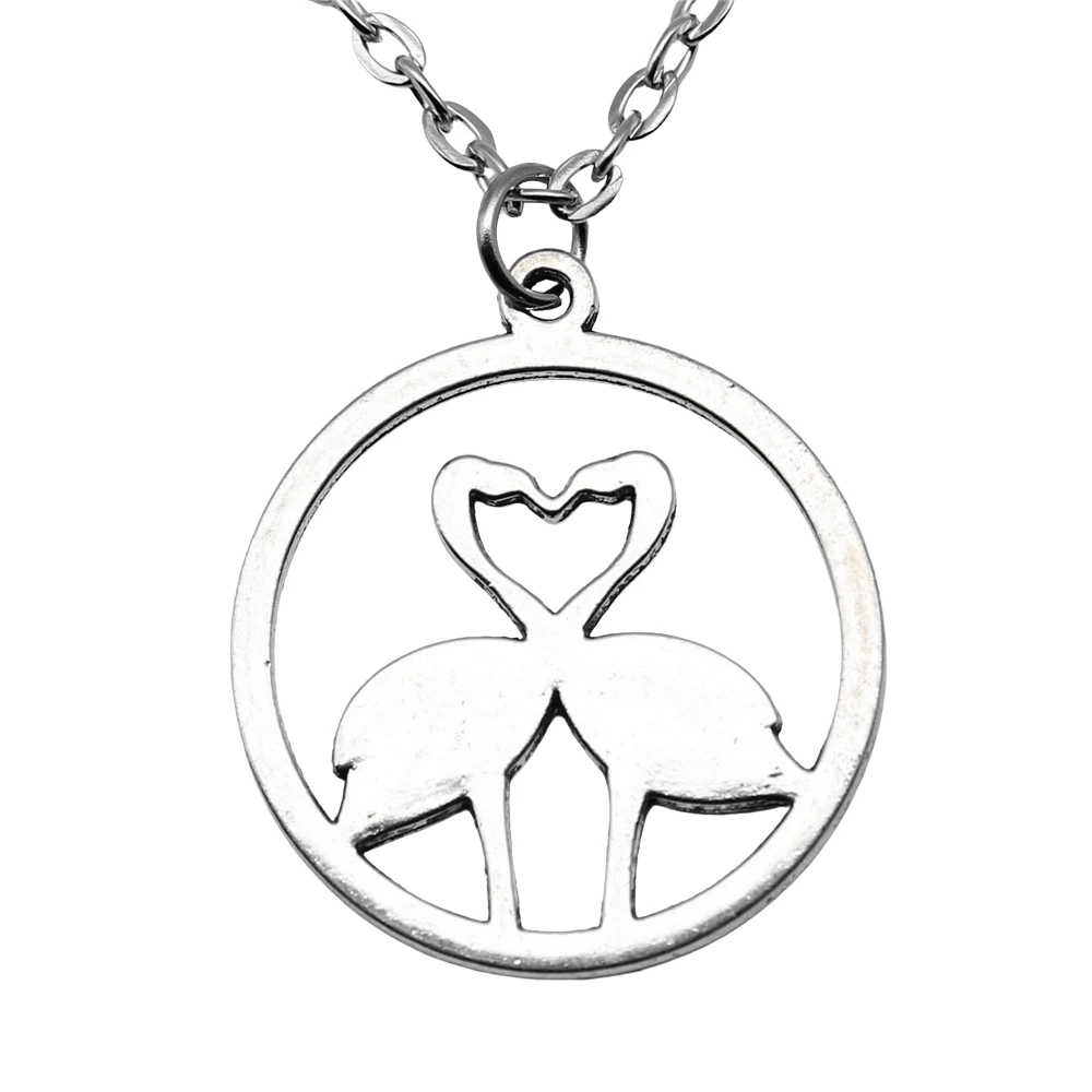 Античные серебряные Цвет 26x30 мм Фламинго Очаровательная подвеска ожерелье для