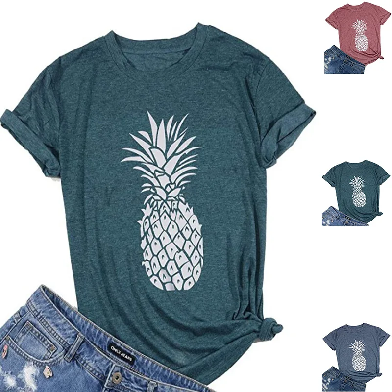 

2022 Summer New Hot Print Pineapple Versatile Round Neck Short Sleeve T-shirt Blouse