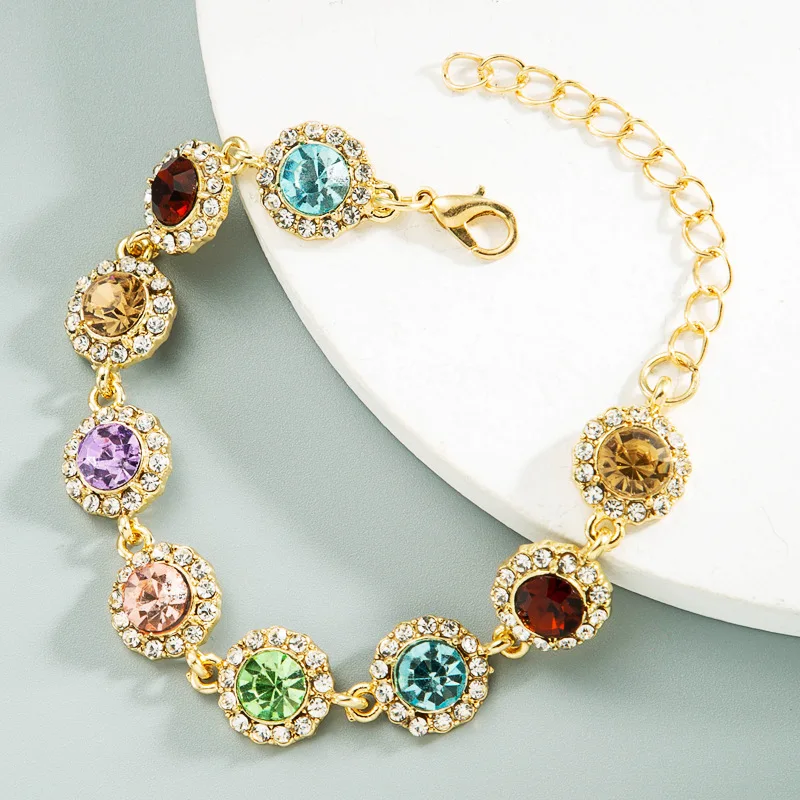 

Luxury Rainbow Cubic Zirconia Female Women Bracelets Crystals Chain Wedding Bracelet For Bridal Gold Color Engagement Bracelet