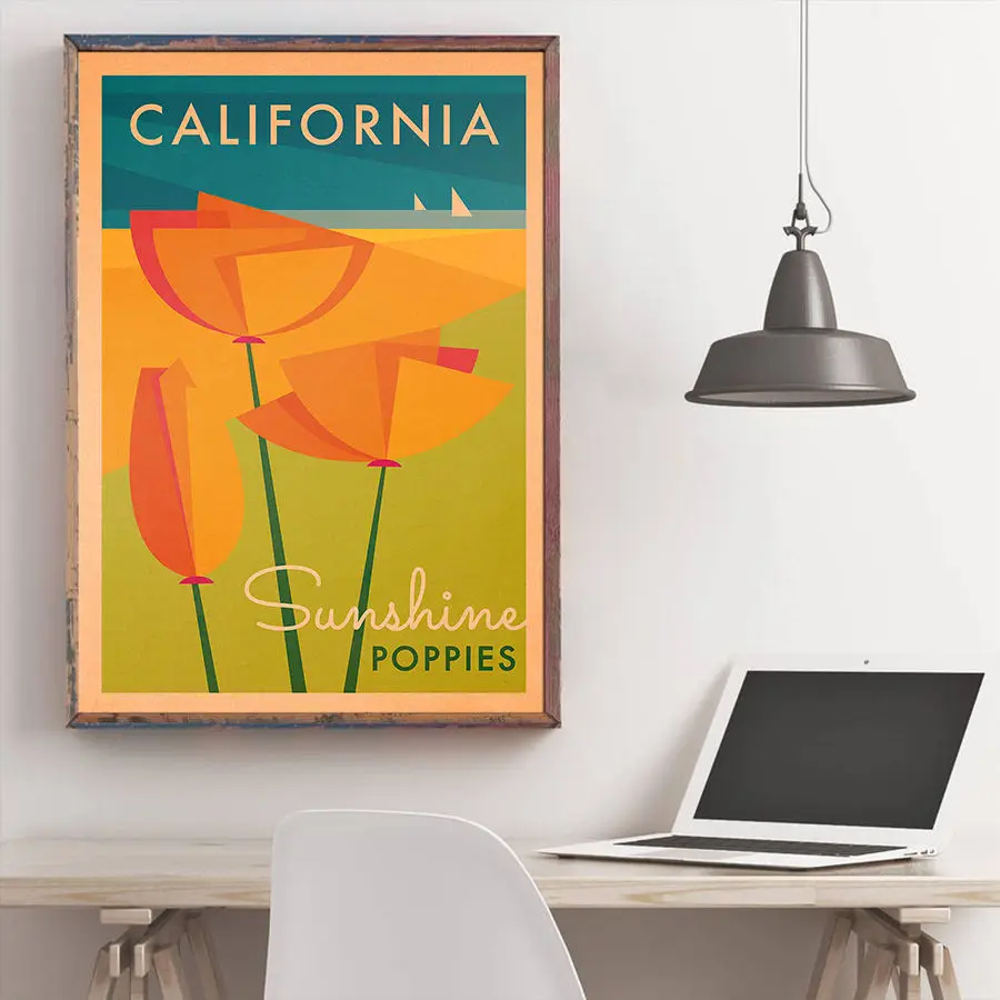 Калифорнийский пейзаж живописный постер с пятнами Художественная печать на