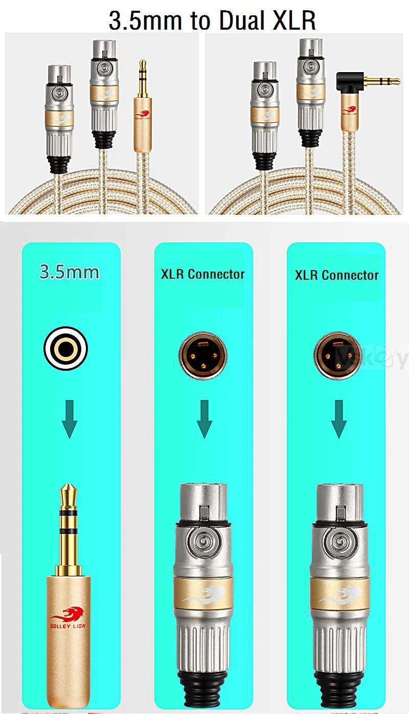 

3.5mm Male to Dual XLR Female Audio Cable for PC Phone Mixer Amplifier 1/8 Inch 3.5 to XLR Adapter Y Splitter Shielded Cords