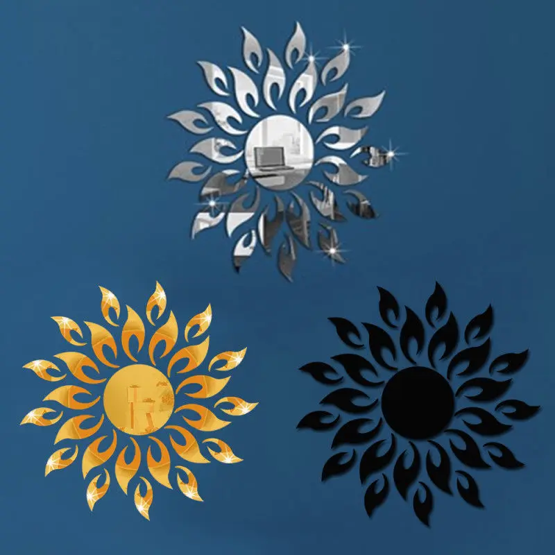 

23PC 3D Sun Flower Acrylic Mirror Wall Sticker For Bedroom Living Room Creative Abstract Wall Art Stickers Mural Home Decor