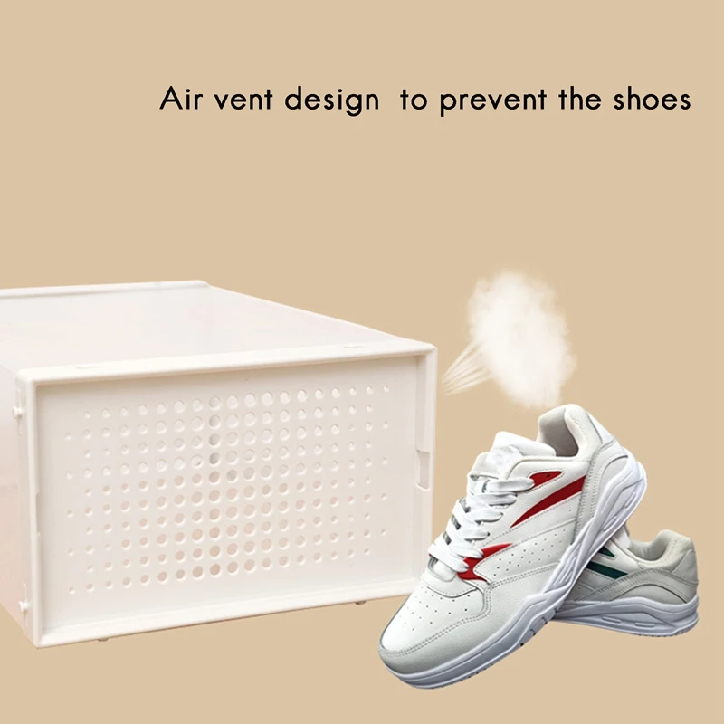 

Clear Shoe Storage Box, Plastic,Foldable and Stackable, Set of 6, for Storage and Display of Men and Women Shoes, White