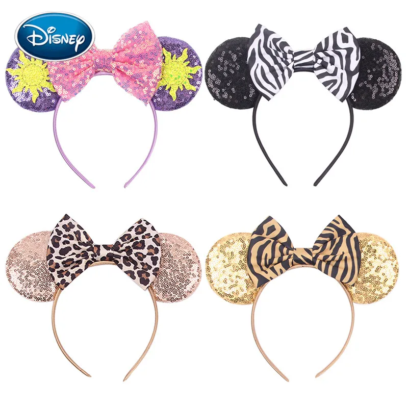

1 шт. новая повязка на голову Disney с ушками Микки Мауса Подсолнух леопардовая повязка для взрослых и детей обруч Микки бант праздничный голов...