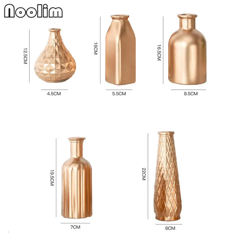 Нордическая Современная Минималистичная золотистая стеклянная ваза для цветов