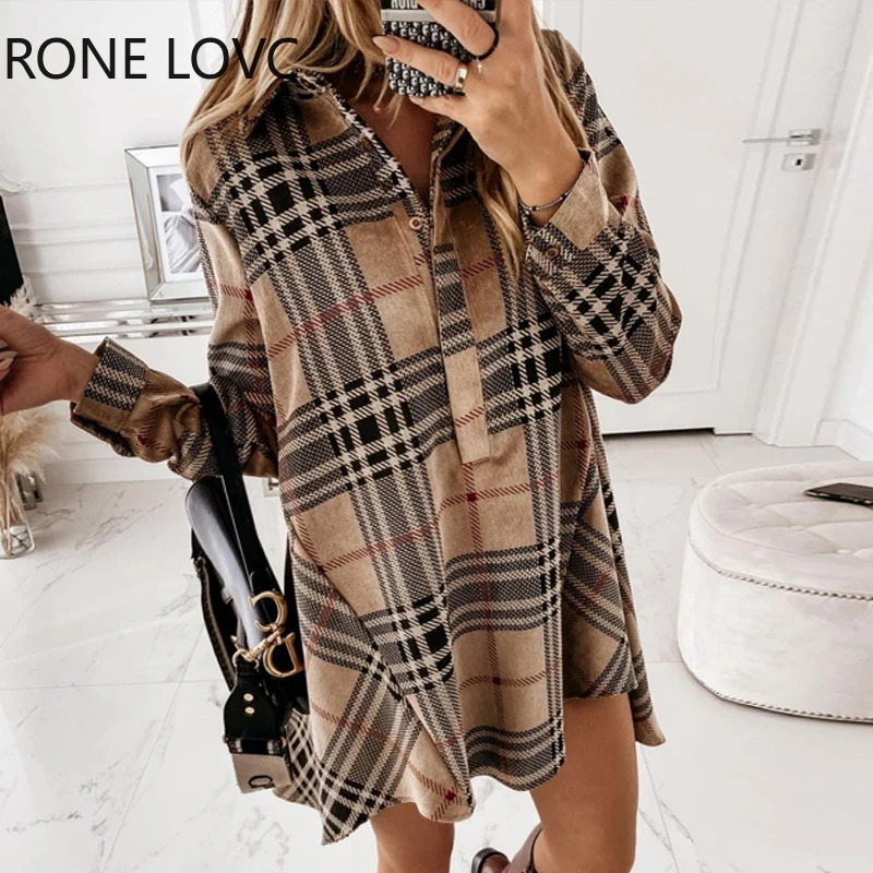 

Women Plaid Long Sleeve Casual Shirt Dress Elegant Fashion Party Dress