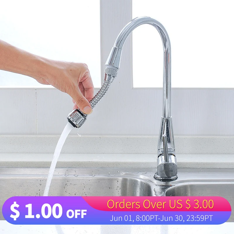

360° Rotatable Flexible Kitchen Faucet Extension Tube Extender Bubble Shower Tap Water Saving Filter Foam Bathroom Accessories