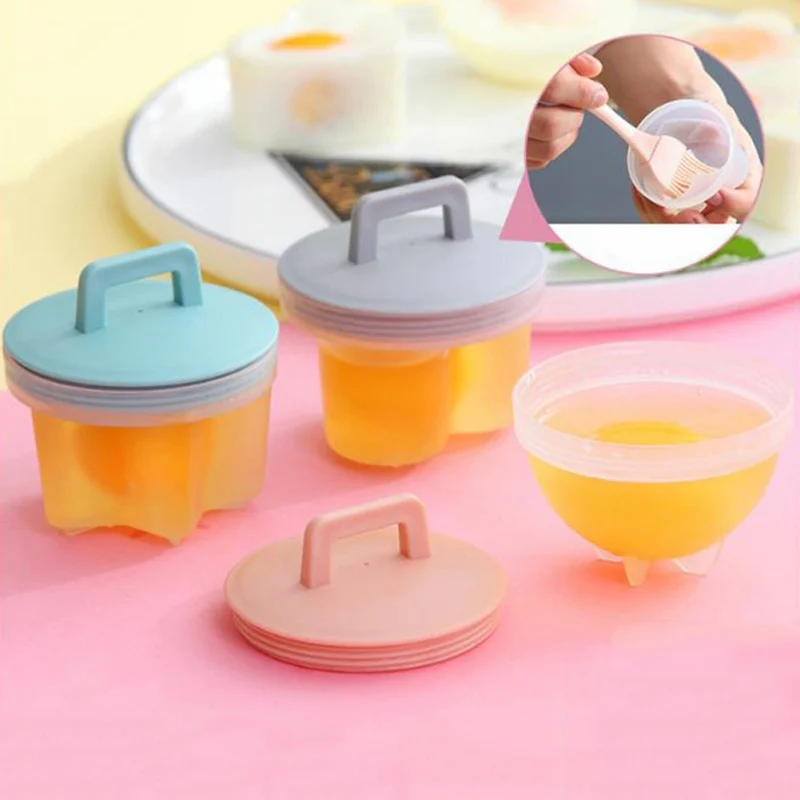 

4 Pcs/Set Cute Egg Boiler Plastic Egg Poacher Set Breakfast Steamed Egg Mould Egg Mold Form with Lid Brush