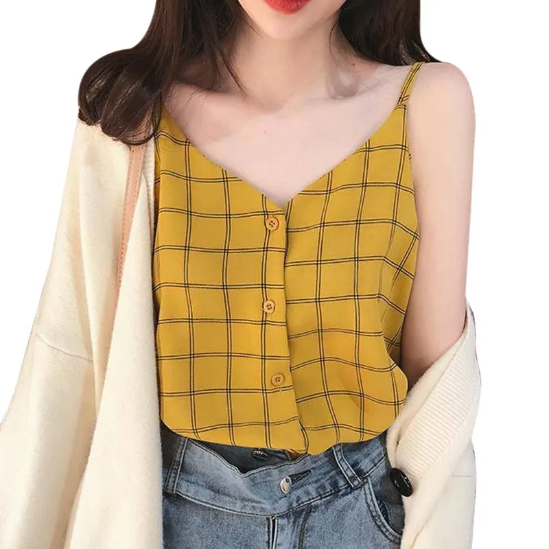 Женский Свободный укороченный топ Модный повседневный клетчатый Топ без рукавов