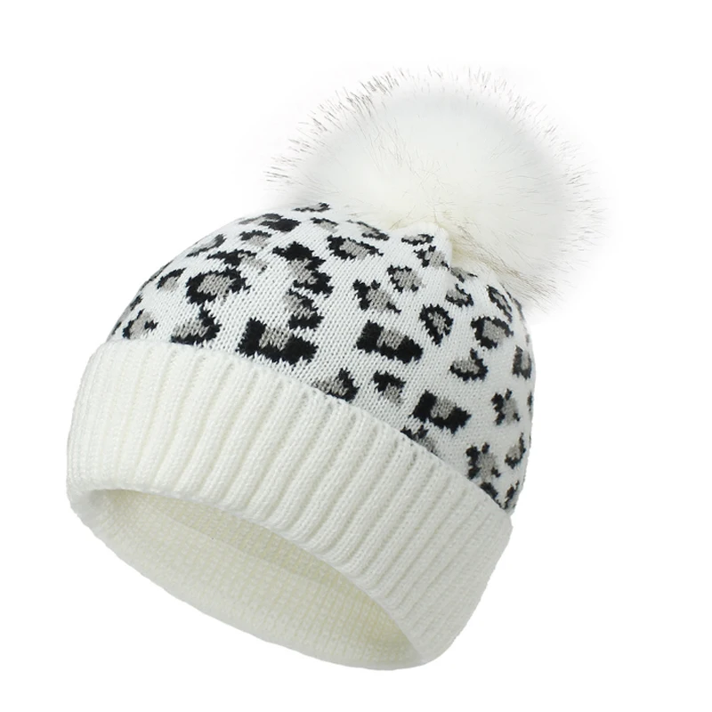 Шапка с леопардовым принтом и помпоном шапка шарф хлопковая вязаная зимняя