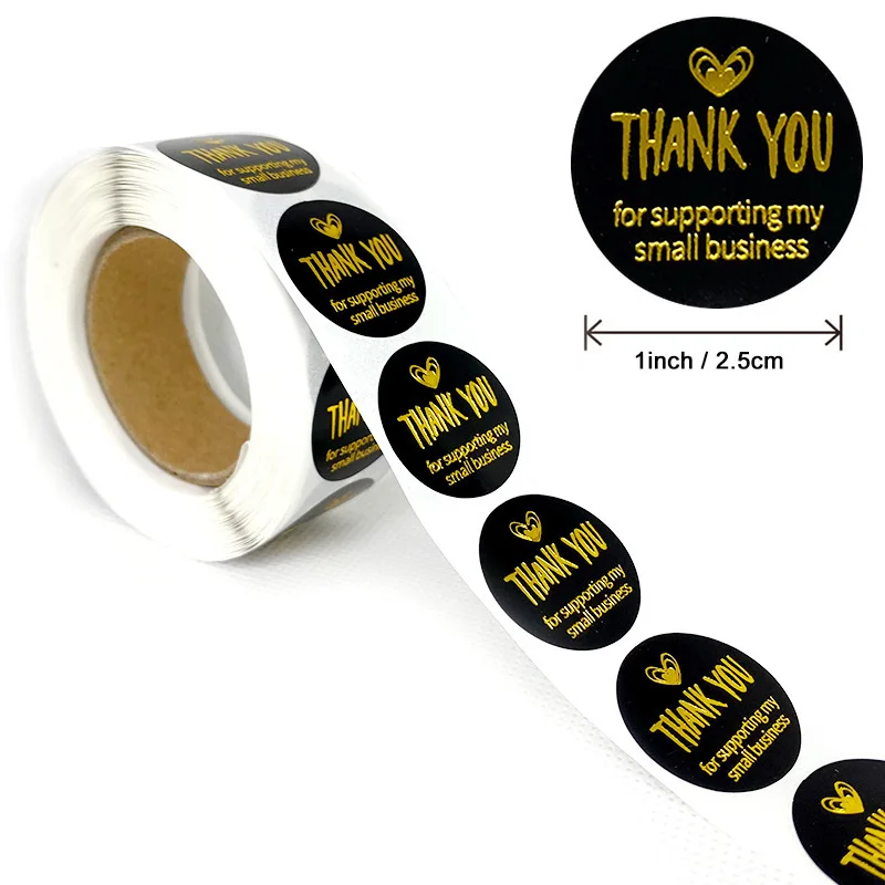 

1inch Gold Stamping Thank You Stickers For Supporting My Small Business 50-500pcs Balck Labels Gift Packaging Sealing Stickers